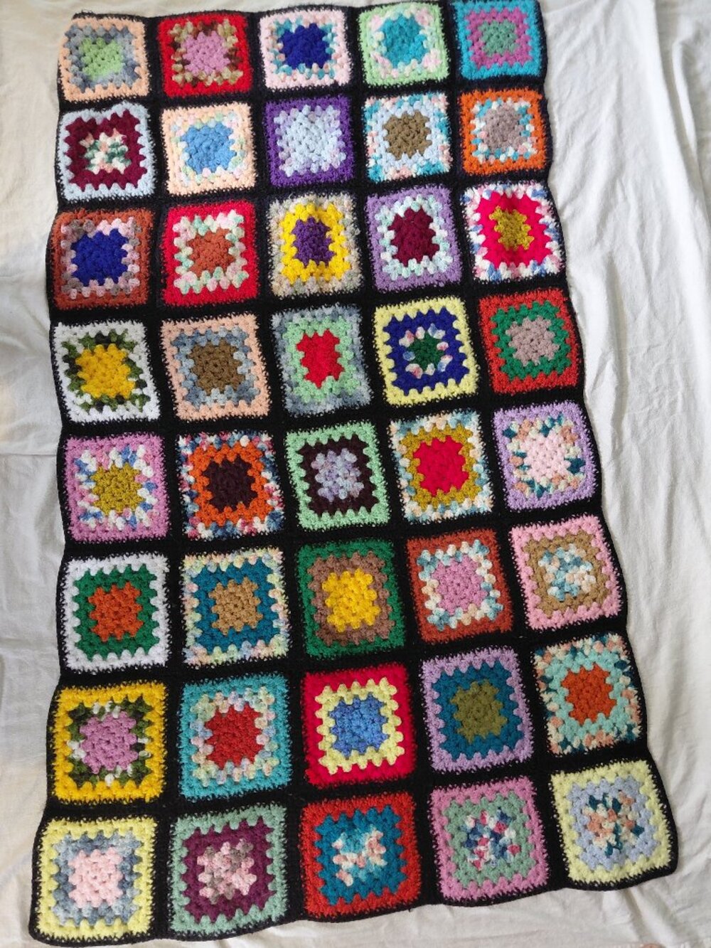 Vintage Style Granny Square Crochet Blanket Handmade Afghan Throw